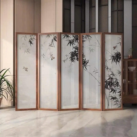Bình phong lụa 5 tranh