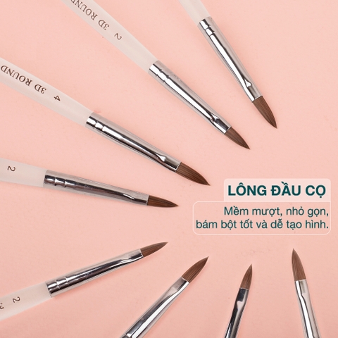 Cọ đắp hoa cán nhựa trong suốt Kolinsky 3D Size 2 (5/10/30/50 pcs/case)