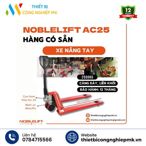 Xe Nâng Tay Thấp 2.5Tấn(Càng Hẹp) AC25 NOBLELIFT