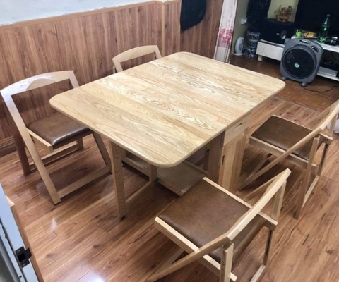 Bàn Ăn Gấp Gọn 4 Ghế Gỗ Sồi Có Đệm
