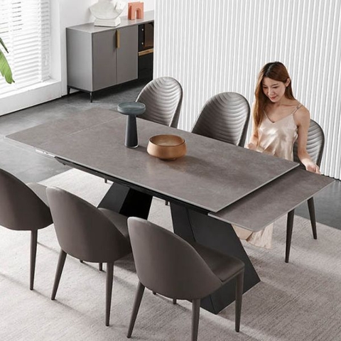 Bàn Ăn Rút Gọn 1m4 Kéo Dài 2m Mặt Đá Ceramic Nhập Khẩu