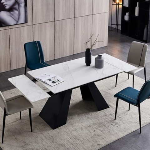 Bàn Ăn Rút Gọn 1m6 Kéo Dài 2m3 Mặt Đá Ceramic Nhập Khẩu