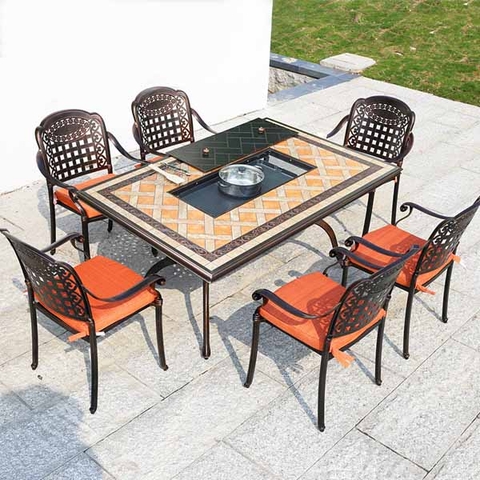 Bàn Ghế Ngoài Trời Nhôm Đúc Có Bếp Nướng ND66