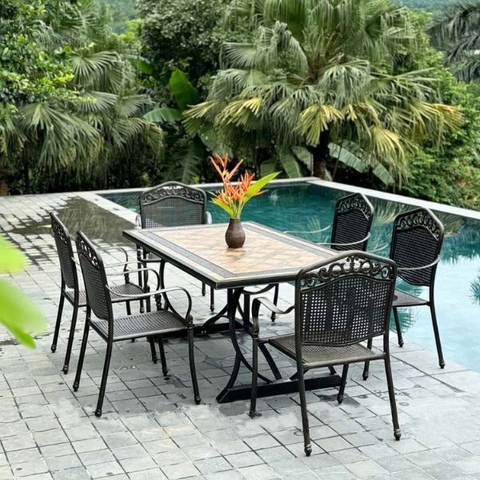Bàn Ghế Ngoài Trời Nhôm Đúc Mặt Đá Gốm Nhập Khẩu ND288