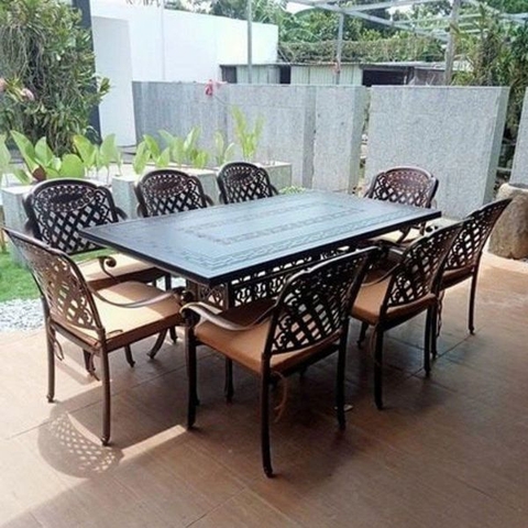 Bàn Ghế Ngoài Trời Nhôm Đúc Sân Vườn 8 Ghế ND289