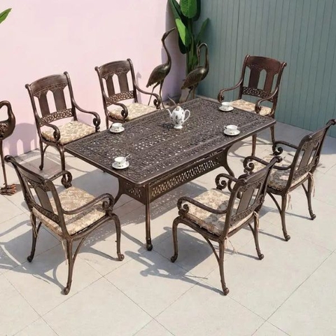 Bàn Ghế Nhôm Đúc Ngoài Trời Cao Cấp 6 Ghế ND388