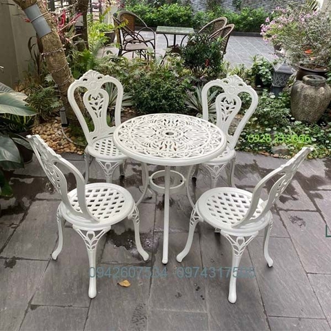 Bàn Ghế Nhôm Đúc Sân Vườn ND02 - Bàn D70cm 4 Ghế