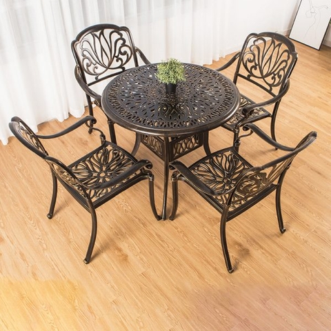 Bộ Bàn Ghế Ngoài Trời Sân Vườn Nhôm Đúc ND01 - Bàn D90cm 4 Ghế