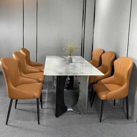 Bộ Bàn Ăn Mặt Đá Thạch Anh 6 Ghế Nhập Khẩu HT88