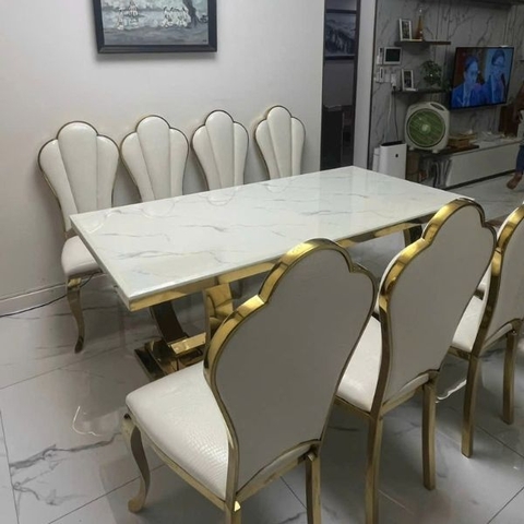 Bộ Bàn Ăn Nhập Khẩu Mạ PVD 6 Ghế HT24