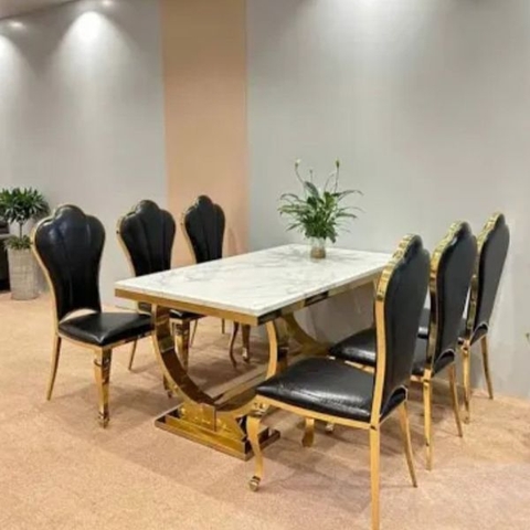 Bộ Bàn Ăn Nhập Khẩu Mạ PVD 6 Ghế HT24