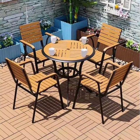 Bộ Bàn Ghế Cafe Nhôm Đúc Polywood 4 Ghế ND19