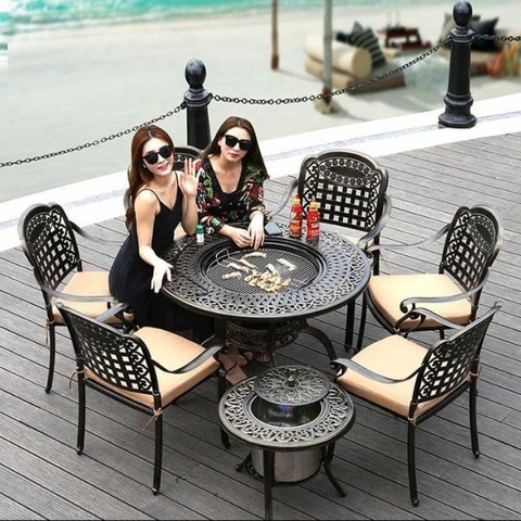 Bộ Bàn Ghế Ngoài Trời Nhôm Đúc Có Bếp Nướng ND65