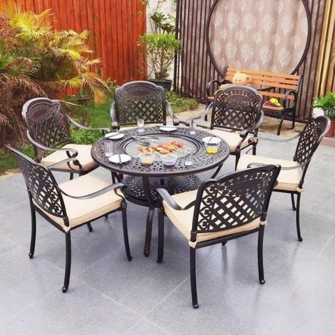 Bộ Bàn Ghế Ngoài Trời Nhôm Đúc Có Bếp Nướng ND65