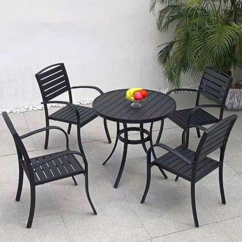 Bộ Bàn Ghế Ngoài Trời Polywood Nhôm Đúc 4 Ghế ND12