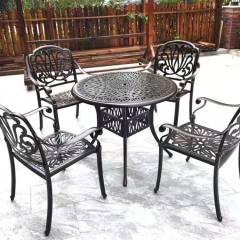 Bộ Bàn Ghế Ngoài Trời Sân Vườn Nhôm Đúc ND01 - Bàn D90cm 4 Ghế