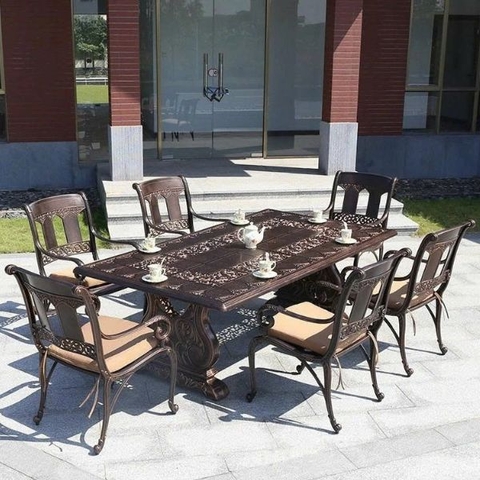 Bộ Bàn Ghế Nhôm Đúc Ngoài Trời Cao Cấp 6 Ghế ND686