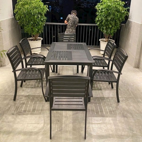 Bộ Bàn Ghế Nhôm Đúc Polywood 6 Ghế ND15