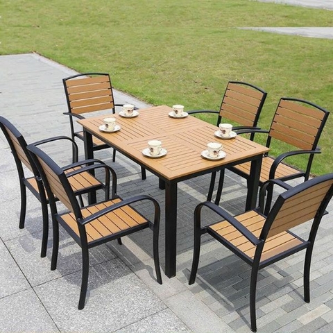 Bộ Bàn Ghế Nhôm Đúc Polywood 6 Ghế ND15