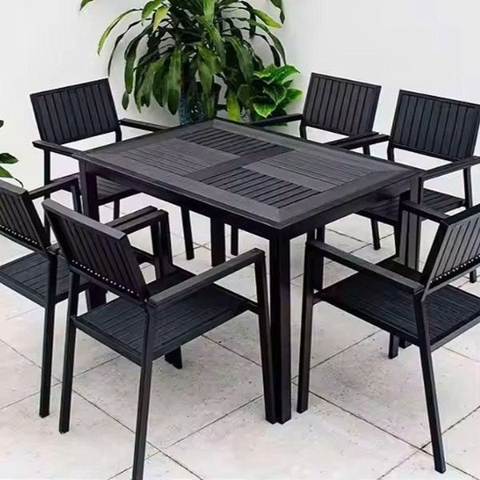 Bộ Bàn Ghế Nhôm Đúc Polywood Ngoài Trời 6 Ghế ND14