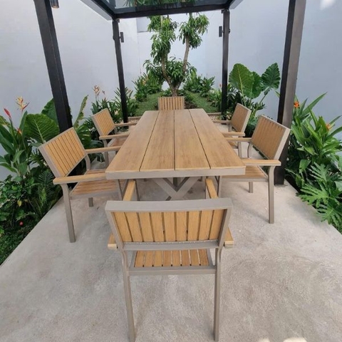 Bộ Bàn Ghế Sân Vườn Nhôm Đúc Polywood ND24