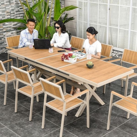 Bộ Bàn Ghế Thông Minh Nhôm Đúc Polywood 8 Ghế ND26
