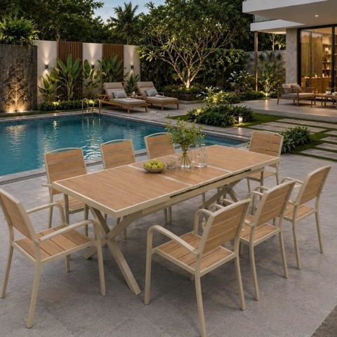 Bộ Bàn Ghế Thông Minh Nhôm Đúc Polywood 8 Ghế ND26