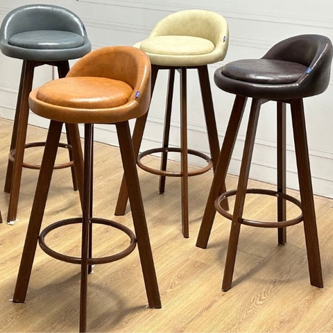 Ghế Bar Chân Sắt Giả Gỗ Cố Định Nhập Khẩu