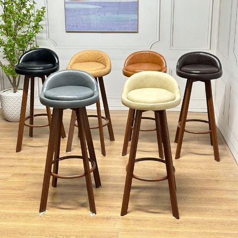 Ghế Bar Chân Sắt Giả Gỗ Cố Định Nhập Khẩu