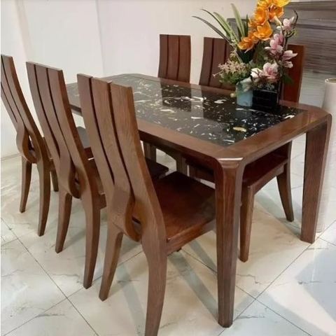 Bàn Ăn 8 Ghế Gỗ Sồi Mặt Đá GS801