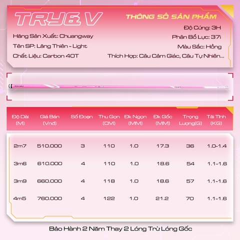 Cần tay Lăng Thiên - Light thích hợp câu diếc, rô, chép