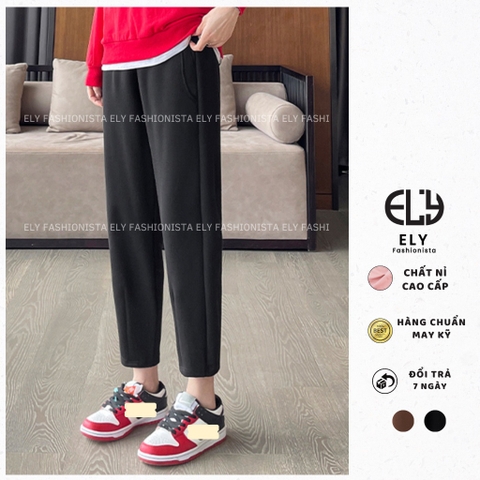 Quần baggy nữ chất mỳ nỉ dày cao cấp ống rộng bom gấu cạp chun lưng cao  lựa chọn hàng đầu cho mùa đông năm nay ELY232