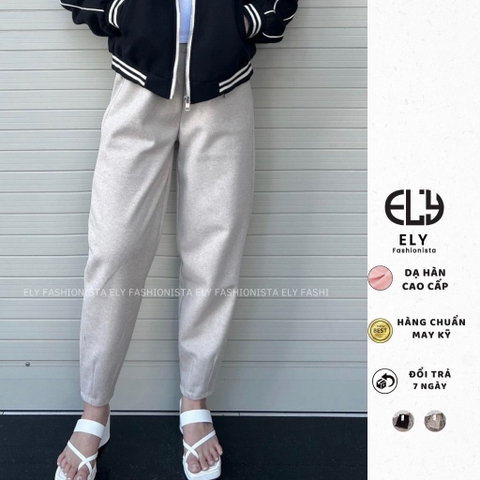 Quần dạ nữ cạp chun lưng cao giữ nhiệt, quần baggy nữ chất dạ dày cao cấp dáng dài trẻ trung năng động ELY234