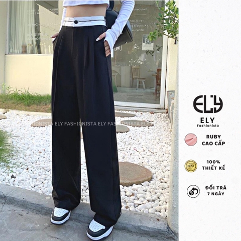 Quần suông nữ ống rộng chất vải Ruby cao cấp quần dài 100+1cm đi làm đi chơi sang chảnh phong cách cá tính  ELY303.