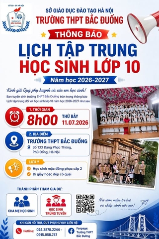 THÔNG BÁO LỊCH TẬP TRUNG HỌC SINH LỚP 10 – NĂM HỌC 2026–2027
