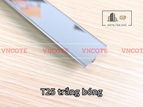 Nẹp inox chữ T25mm màu trắng bóng