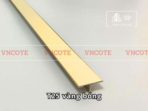Nẹp inox chữ T25mm màu vàng bóng