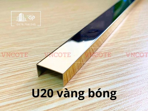 Nẹp inox chữ U20mm màu vàng bóng