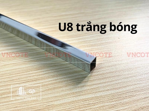 Nẹp inox chữ U8mm màu trắng bóng
