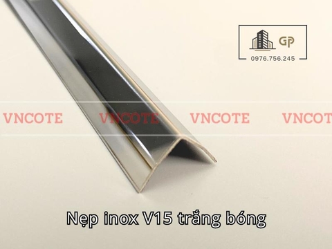 Nẹp inox chữ V15mm màu trắng bóng