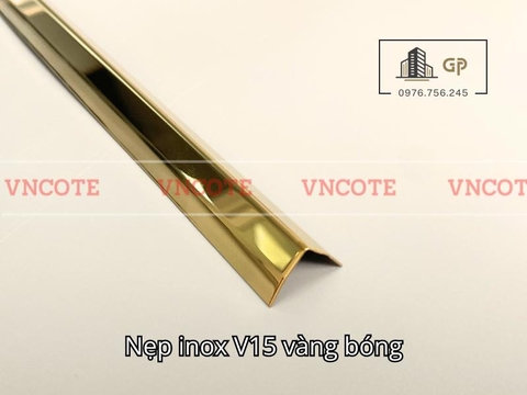 Nẹp inox chữ V15mm màu vàng bóng