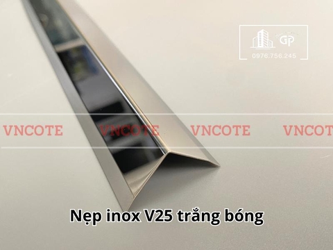 Nẹp inox chữ V25mm màu trắng bóng