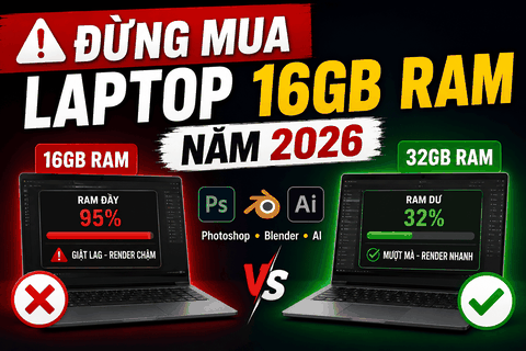 Tại sao năm 2026 bạn không nên mua Laptop 16GB RAM để làm đồ họa?