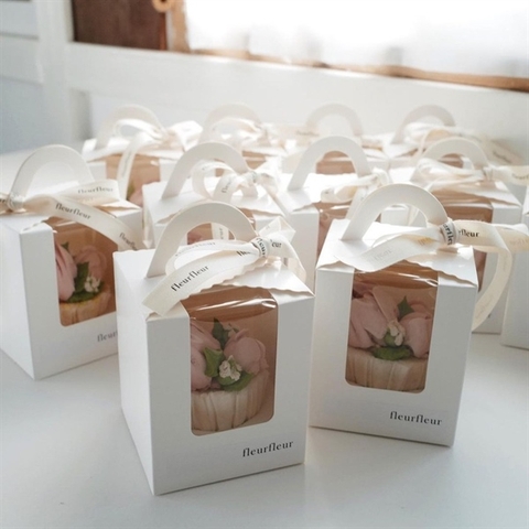 Hộp cupcake 1 ô tay xách trắng T1000