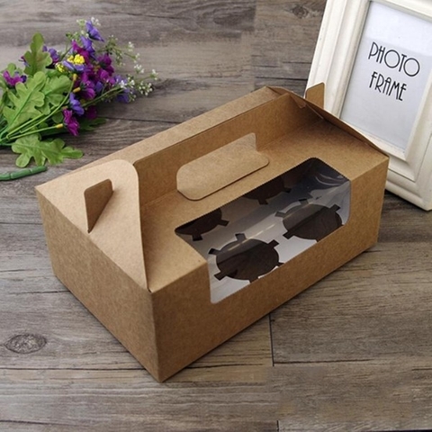 Hộp cupcake 6 xách tay nâu