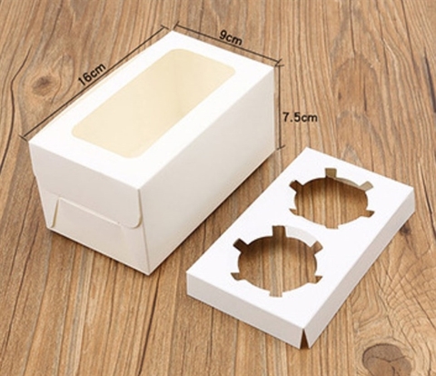 Hộp cupcake 2 ô mở nắp trắng T1000