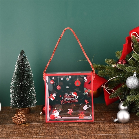 Hộp mica vuông dây xách hình Noel mẫu 14x14x7cm