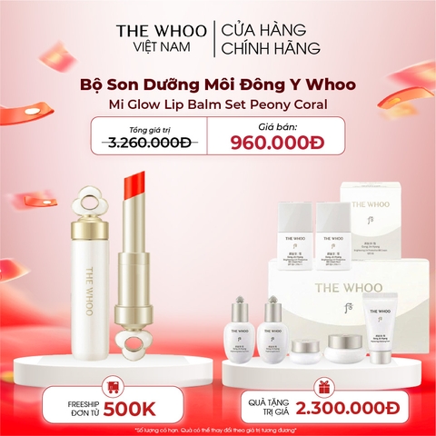 Bộ Son Dưỡng Môi Đông Y Whoo Mi Glow Lip Balm Set Peony Coral