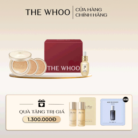 Bộ Cushion Trang Điểm Whoo Gongjinhyang Mi Luxury Golden Cushion Glow Special Set