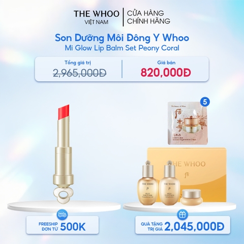Bộ Son Dưỡng Môi Đông Y Whoo Mi Glow Lip Balm Set Peony Coral